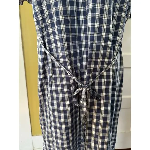 vintage L.L. Bean 100% Cotton Blue Plaid Button Front Cottagecore Dress Petite - Picture 13 of 15
